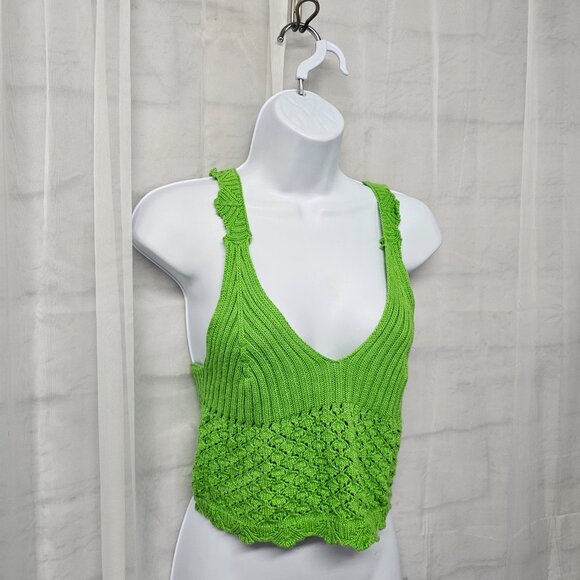 Green Crochet Knit Tank Hippie Boho Festival Y2K Granola L - Picture 3 of 9